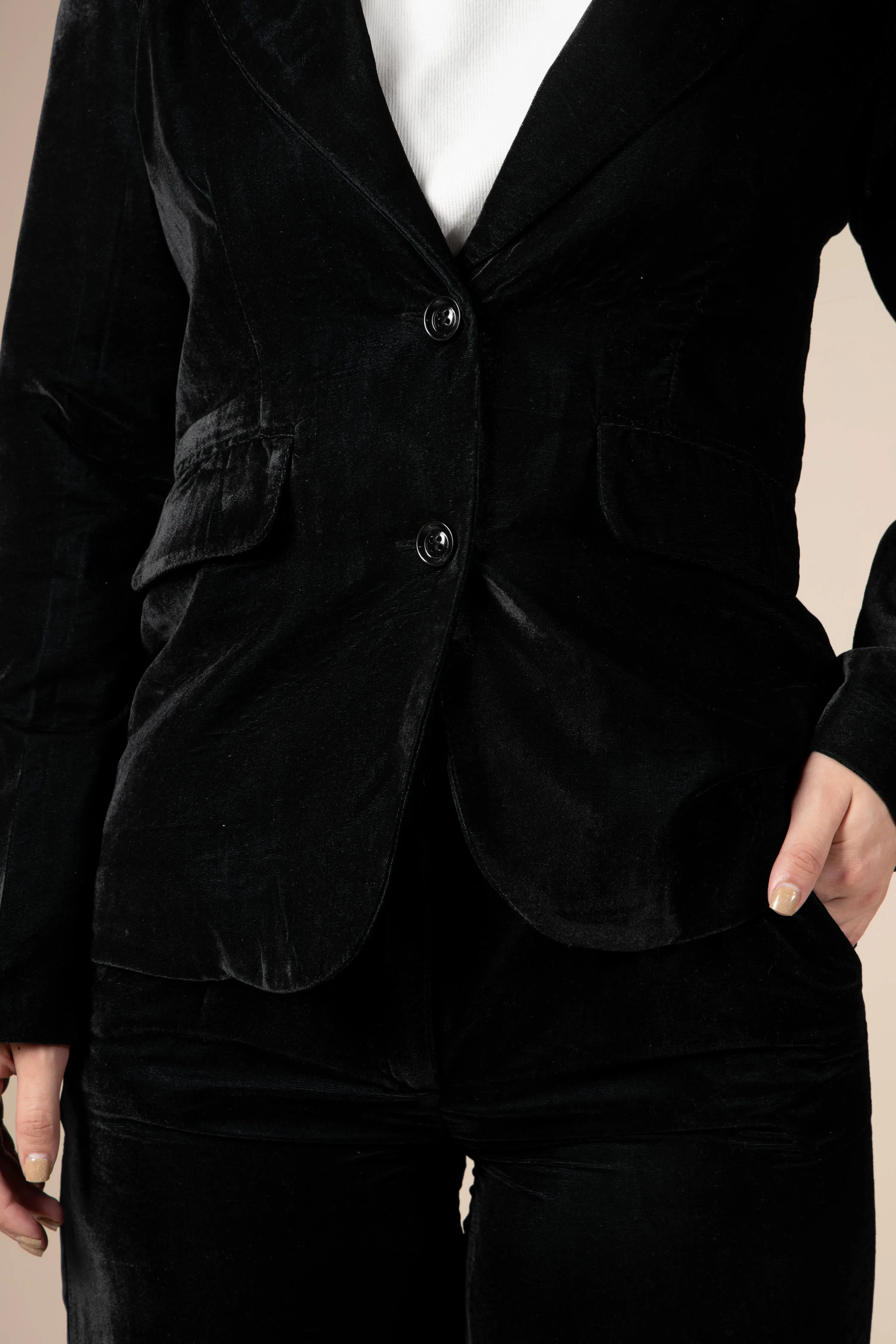 Solid Black Luxurious Velvet Blazer For Women