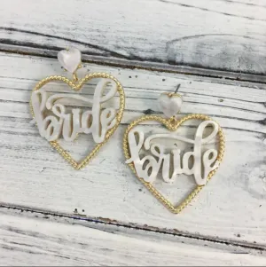 Song Lily Gold and White Heart Bridal Earrings