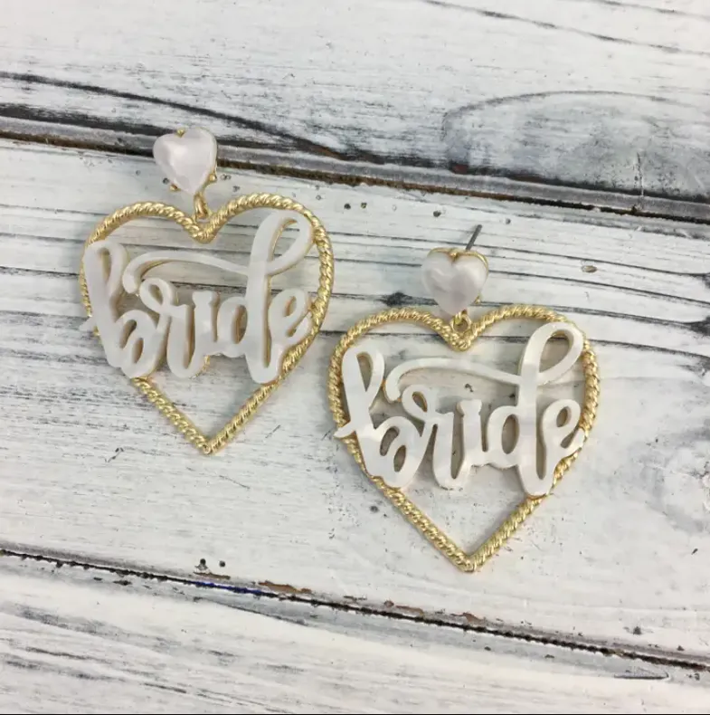 Song Lily Gold and White Heart Bridal Earrings
