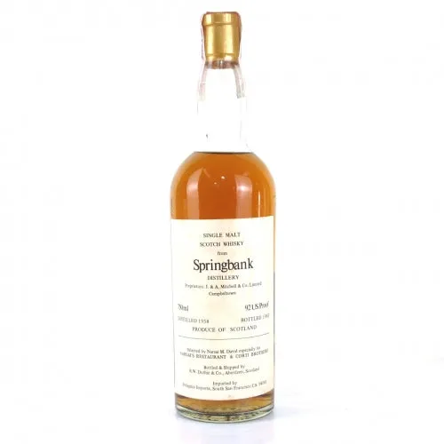 Springbank 1958 Duthie Narsai's Restaurant & Corti Brothers