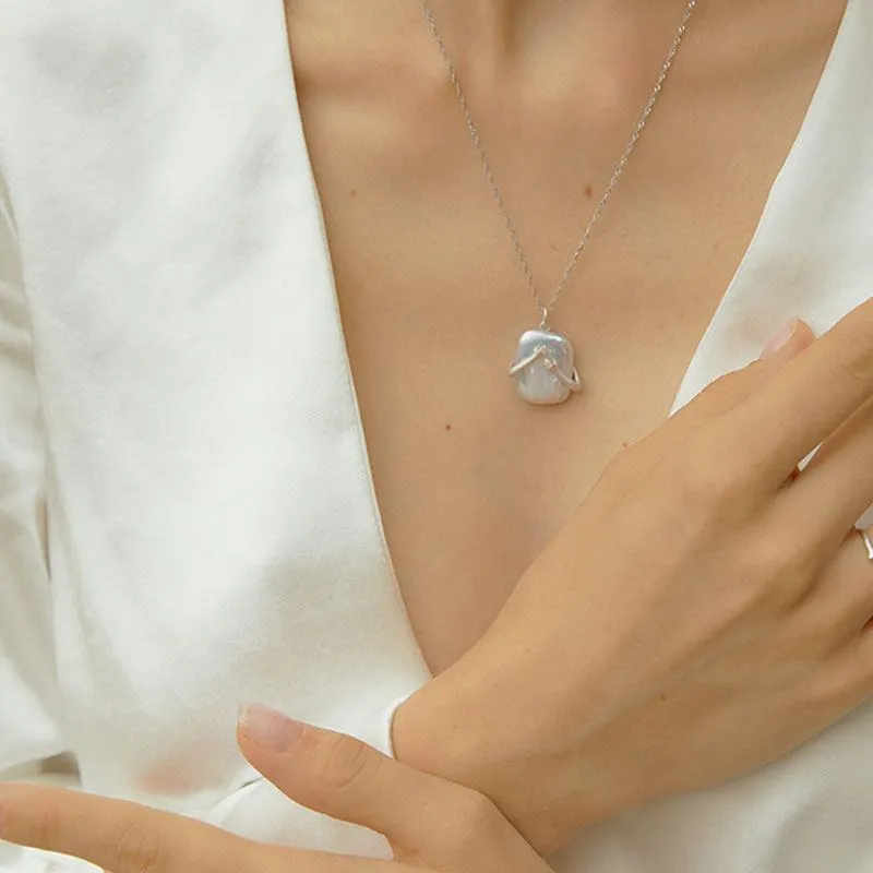 Square Baroque Pearl Couple Pendant Necklace - Unique, Romantic Symbol