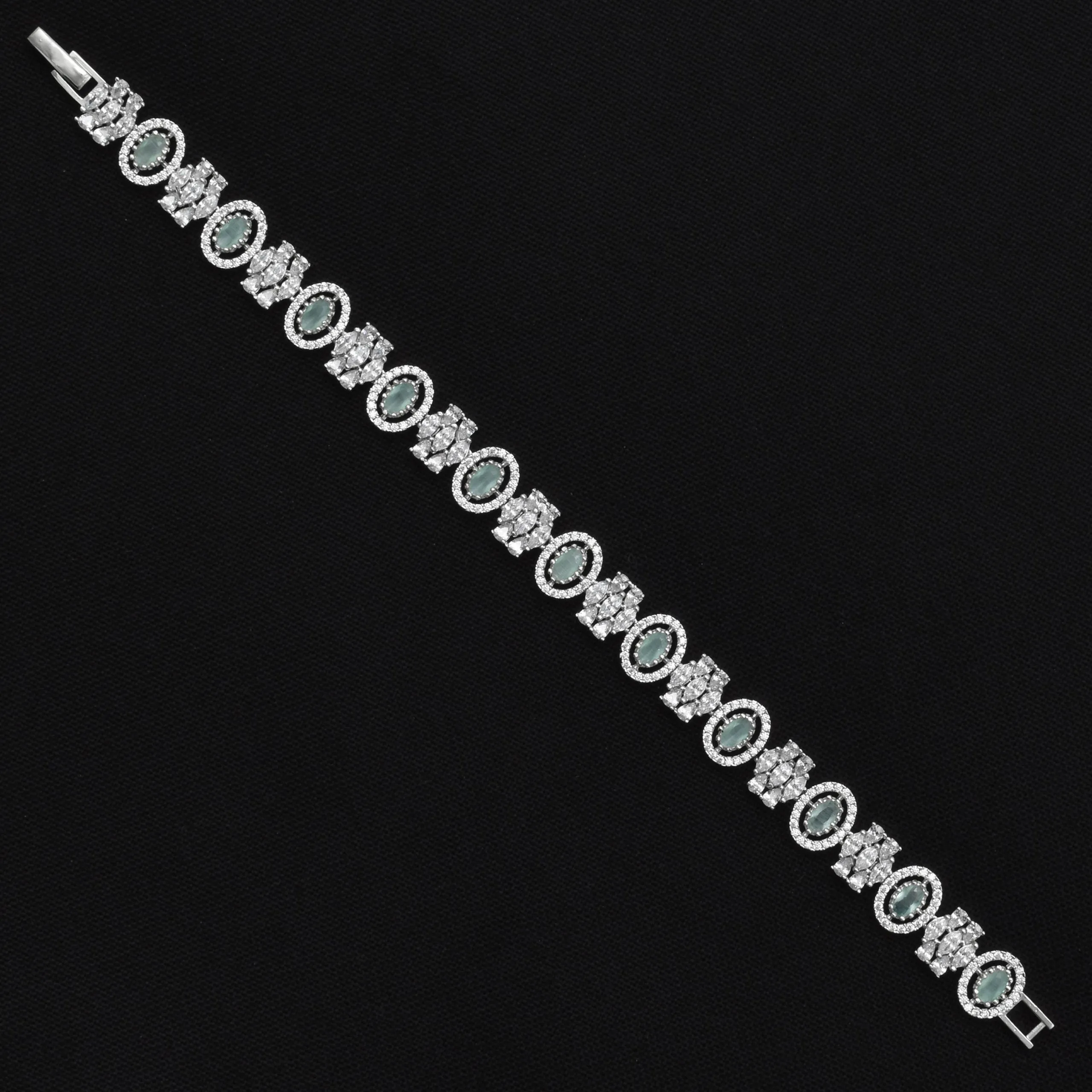 Sterling Silver Luxurious Lite Green Gems Bracelet