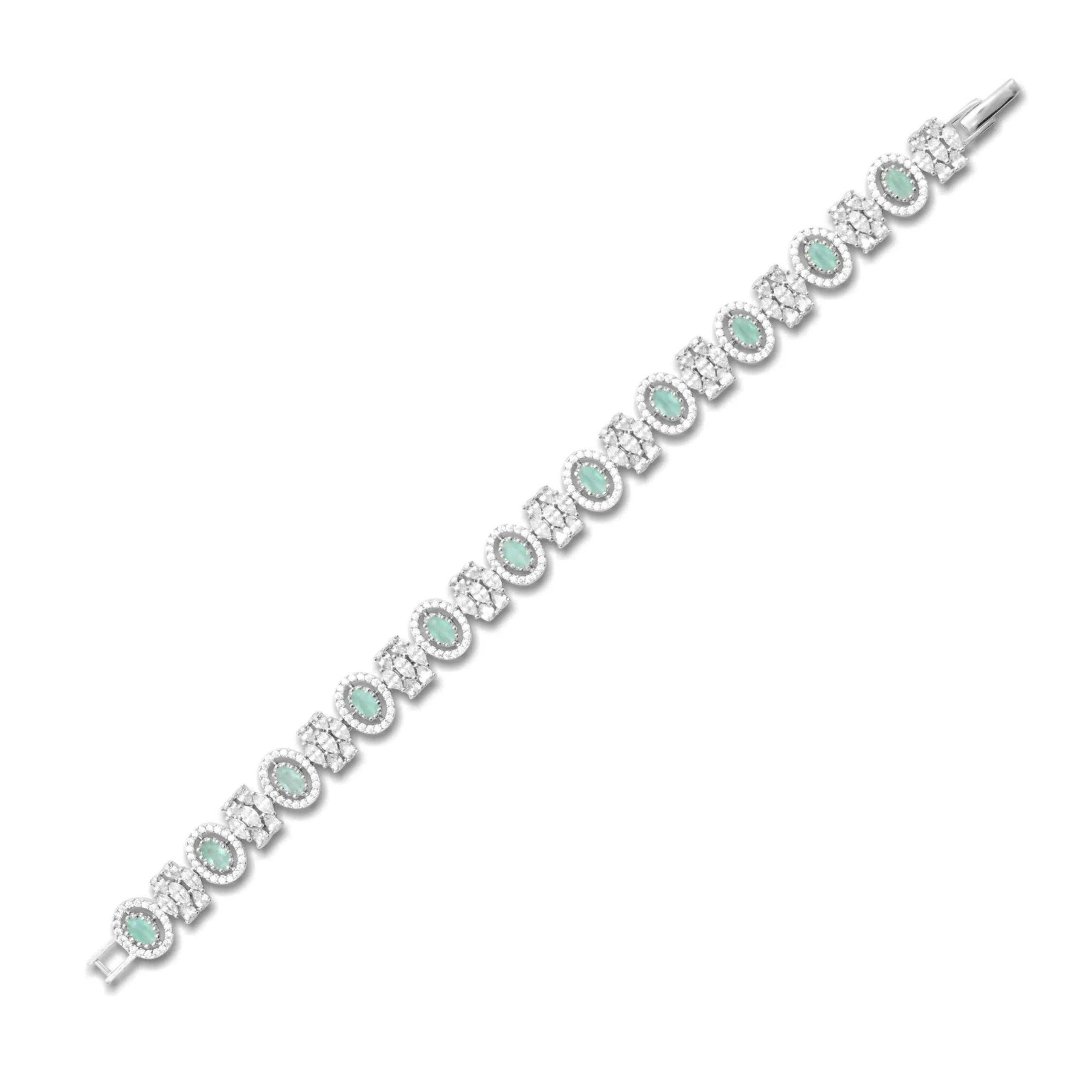 Sterling Silver Luxurious Lite Green Gems Bracelet