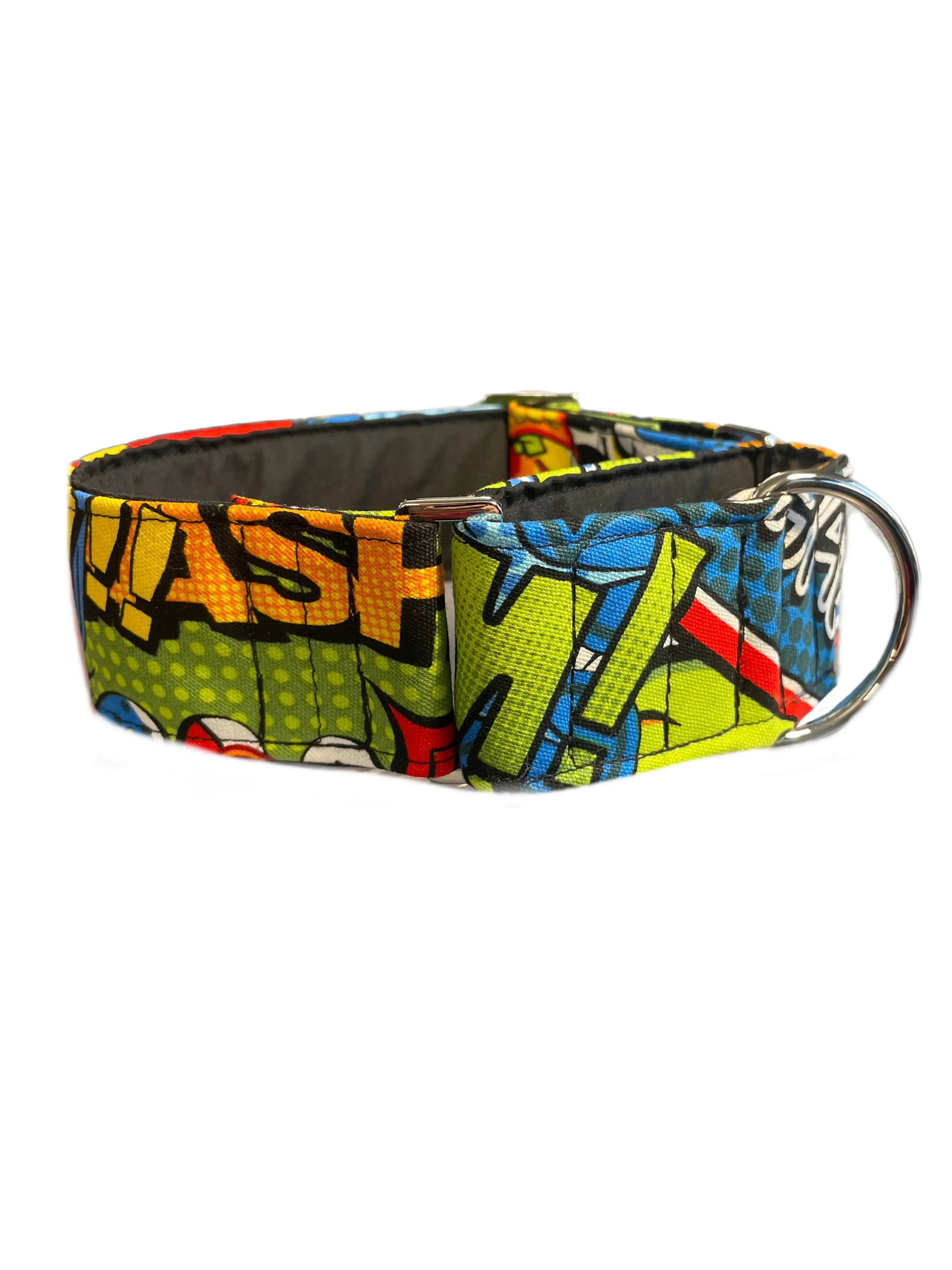 Super colourful and bright Kapow Martingale collar greyhound collar sturdy cotton fabric