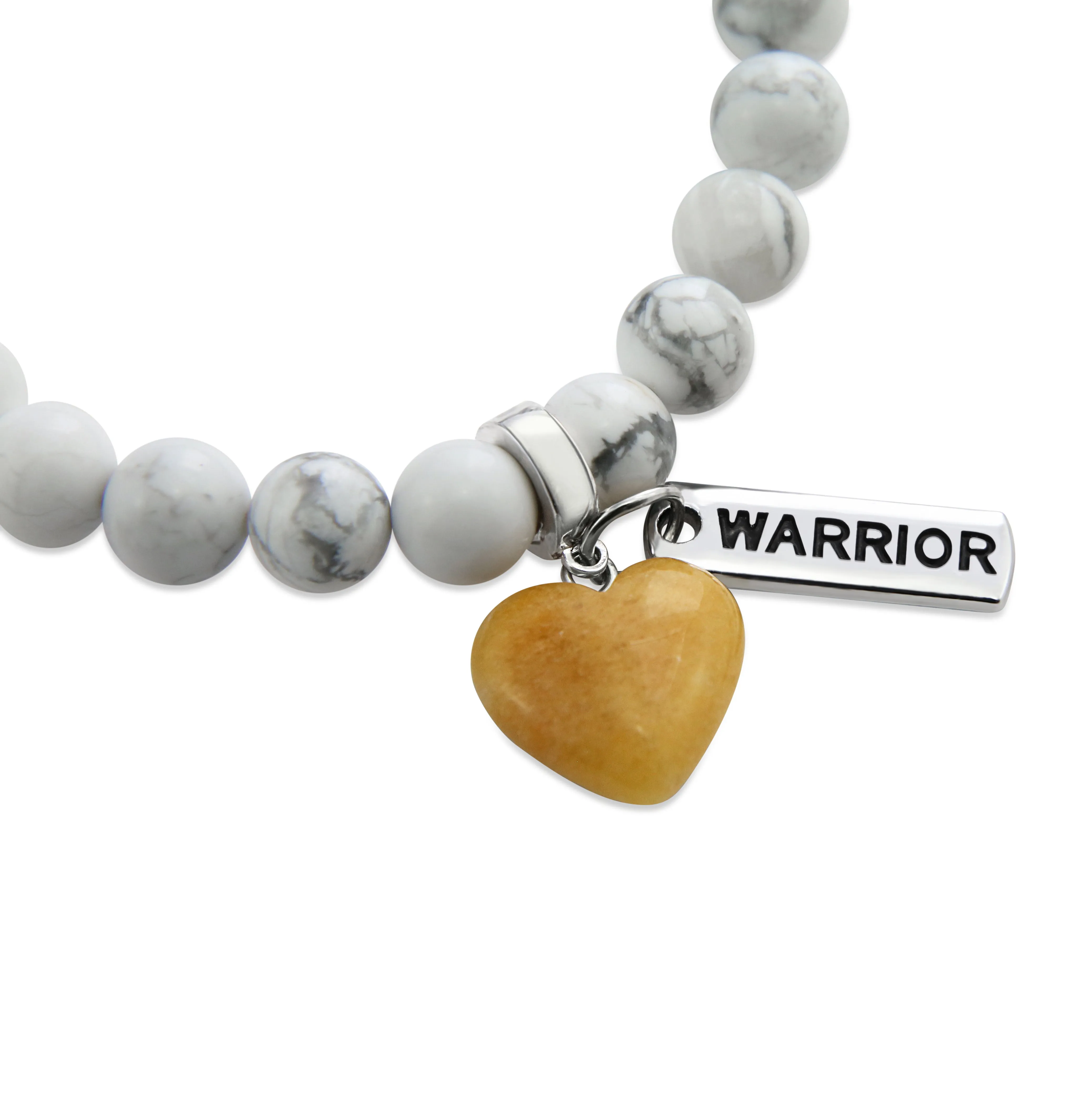 SWEETHEART Bracelet - 8mm WHITE MARBLE stone beads with YELLOW ADVENTURINE Small Heart & Word Charm