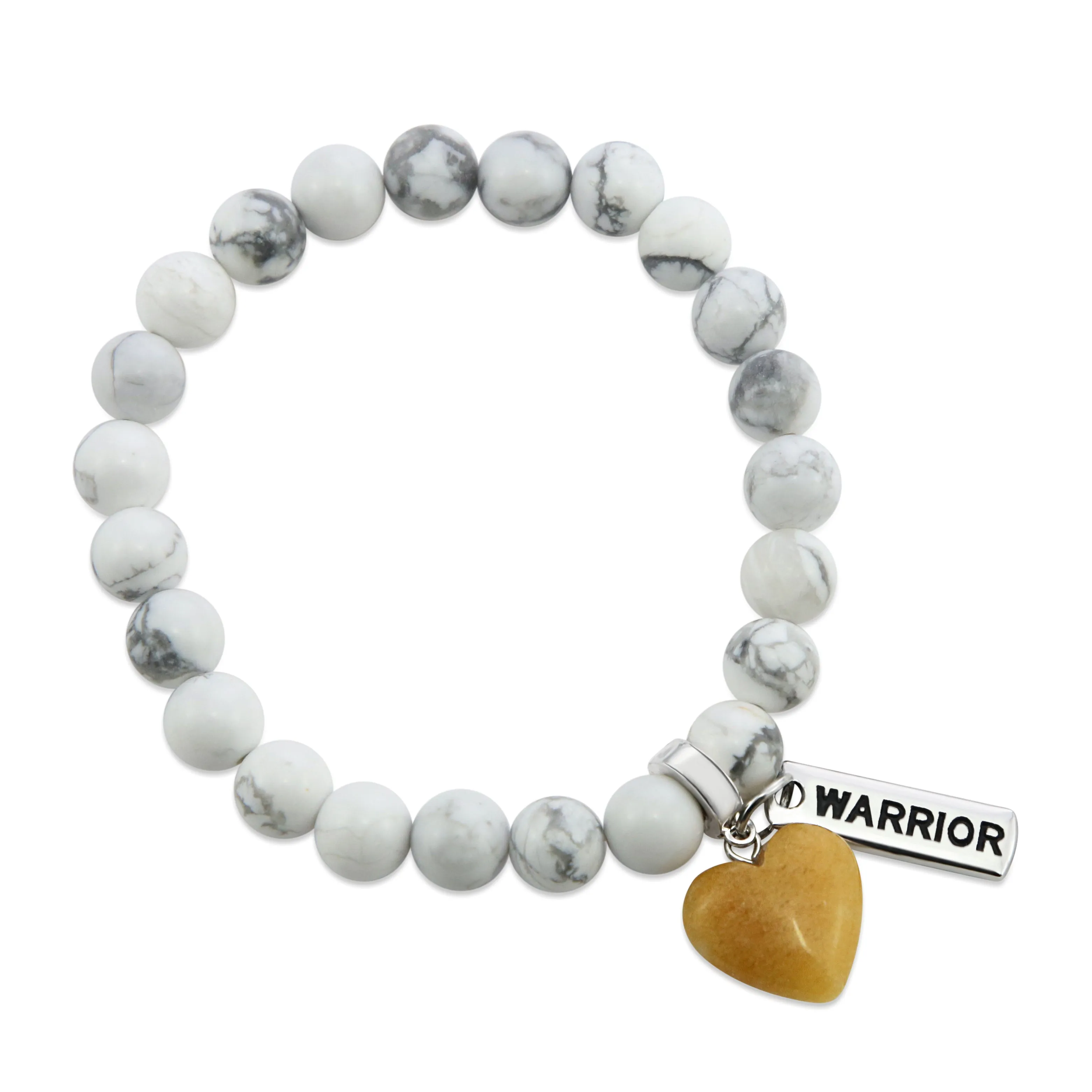 SWEETHEART Bracelet - 8mm WHITE MARBLE stone beads with YELLOW ADVENTURINE Small Heart & Word Charm
