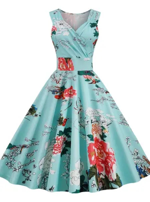 TastyHottie - Luxurious V-neck Floral Print Flare Dress