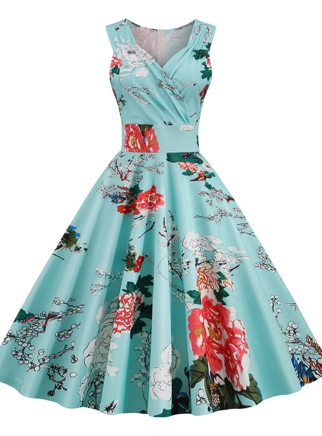 TastyHottie - Luxurious V-neck Floral Print Flare Dress