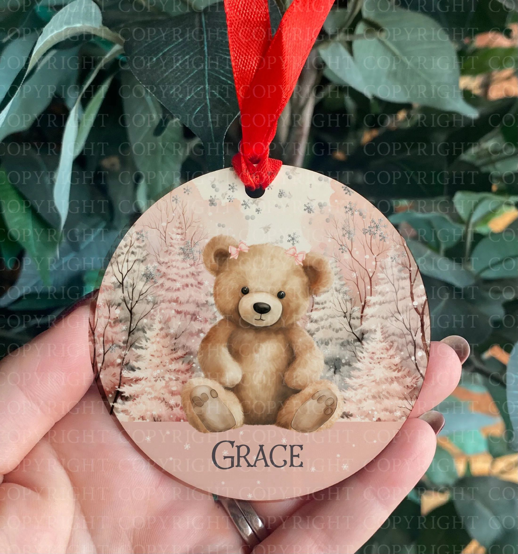 Teddy Bear Hanging Christmas Decoration - Blue or Pink