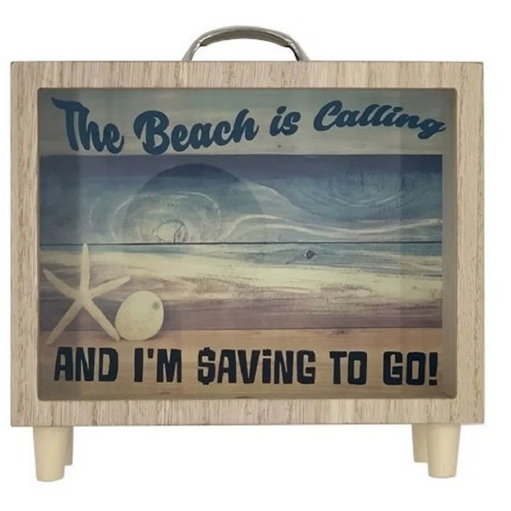 The Beach Is Calling Suitcase Wood Bank