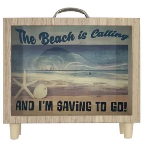 The Beach Is Calling Suitcase Wood Bank