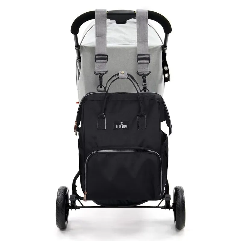THE CLOWNFISH Diaper Dash Series Multipurpose Diaper Bag/Backpack/Nappy Bag/Handbag/Maternity Bag For Baby Essentials with Bottle Organizer & Tissues Dispensing Pocket in Polyester (Black)