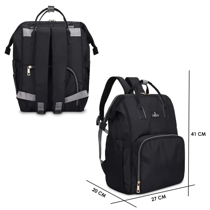 THE CLOWNFISH Diaper Dash Series Multipurpose Diaper Bag/Backpack/Nappy Bag/Handbag/Maternity Bag For Baby Essentials with Bottle Organizer & Tissues Dispensing Pocket in Polyester (Black)