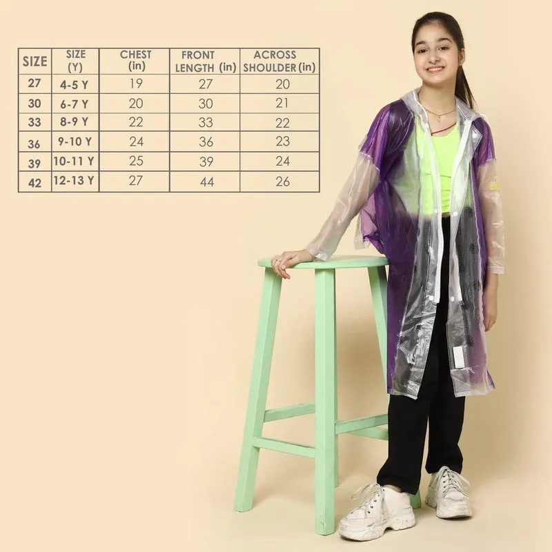 THE CLOWNFISH Felix Series Kids Waterproof PVC Longcoat with Adjustable Hood & Extra Space for Backpack/Schoolbag Holding. Plastic Pouch. Kid Age-8-9 years (Size-33-Light Blue)