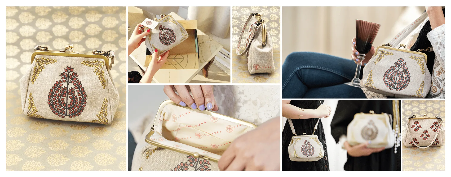 The iYURA Glow-Drop Bag – Embroidered Cross-body Sling and Evening Clutch
