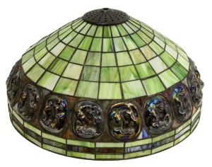 TIFFANY STYLE STAINED & INSET ART GLASS LAMP SHADE, antique