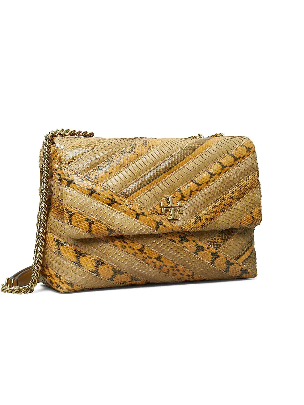 Tory Burch Kira Chevron Sankeskin Leather Handbag Shoulder Bag Brown Purse NEW
