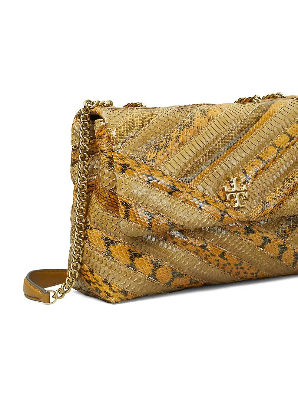 Tory Burch Kira Chevron Sankeskin Leather Handbag Shoulder Bag Brown Purse NEW