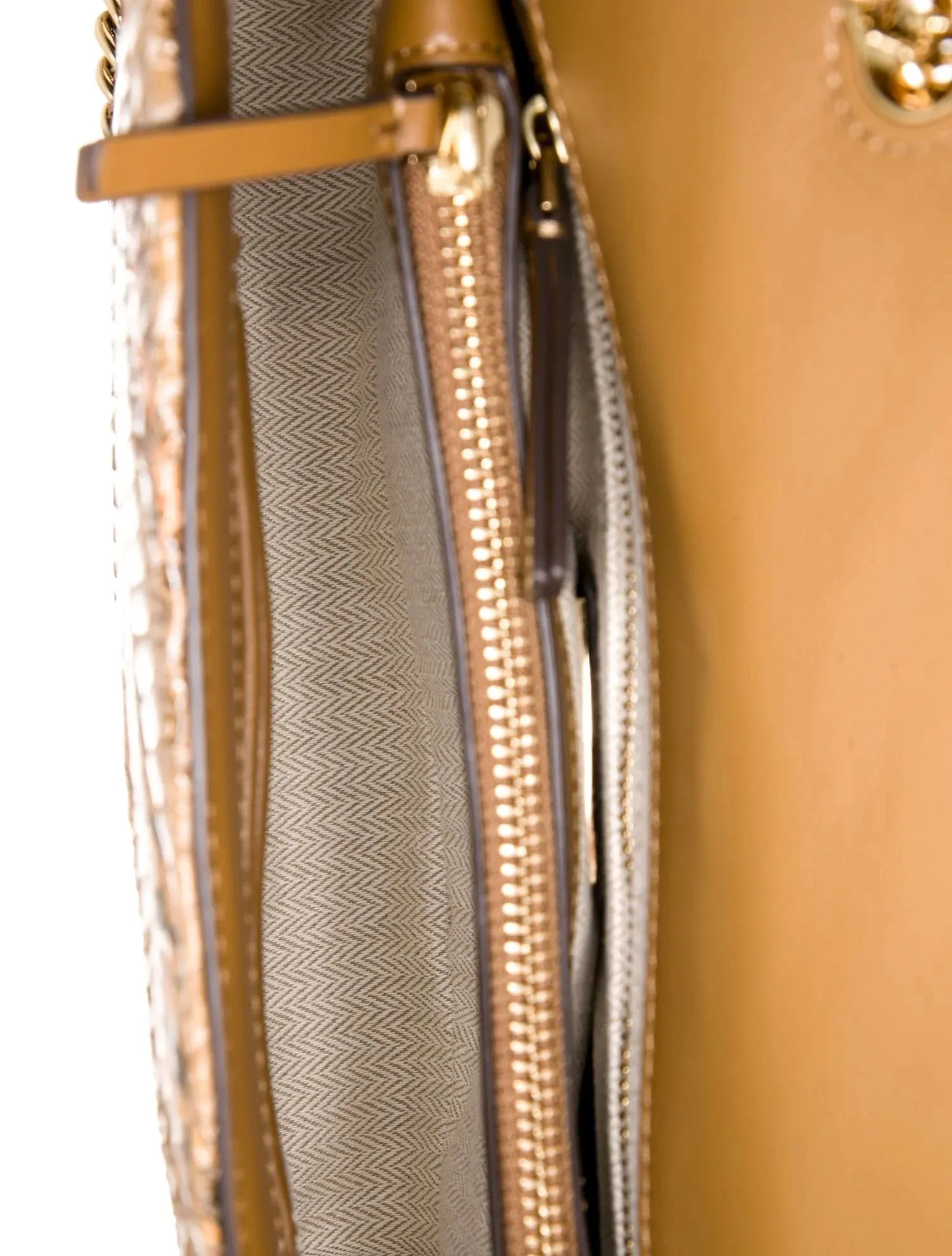 Tory Burch Kira Chevron Sankeskin Leather Handbag Shoulder Bag Brown Purse NEW