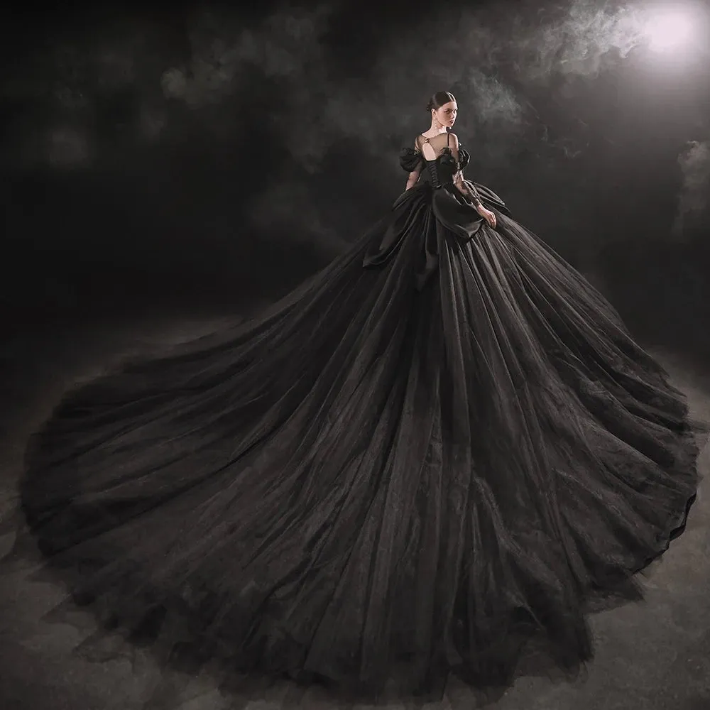 Trend4us Luxurious Black Evening Bridal Wedding Gown
