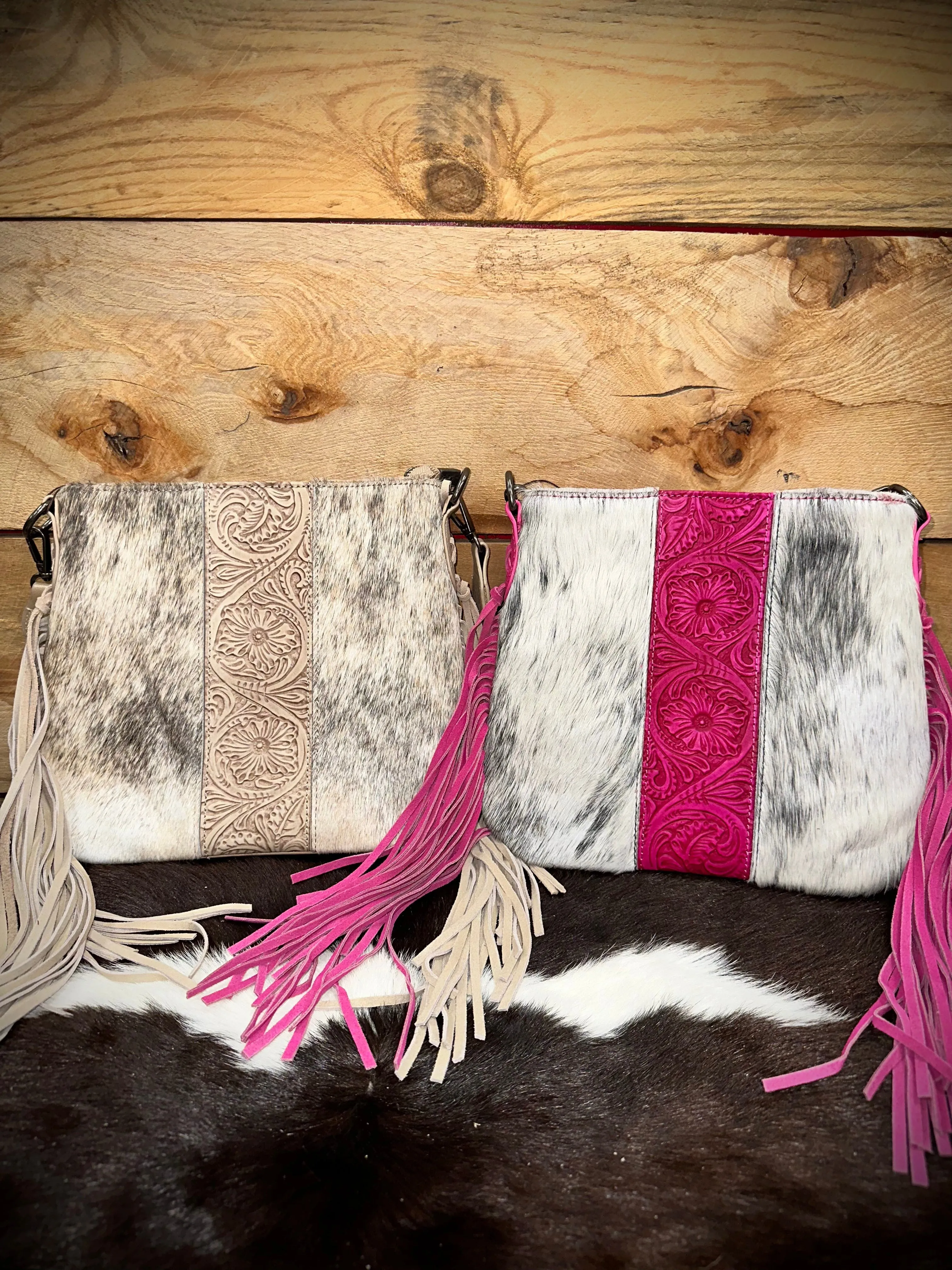Trinity Ranch Hair-On Cowhide/Tooled Fringe Concealed Carry Crossbody Bag