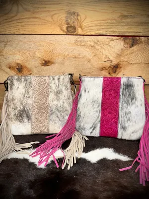Trinity Ranch Hair-On Cowhide/Tooled Fringe Concealed Carry Crossbody Bag