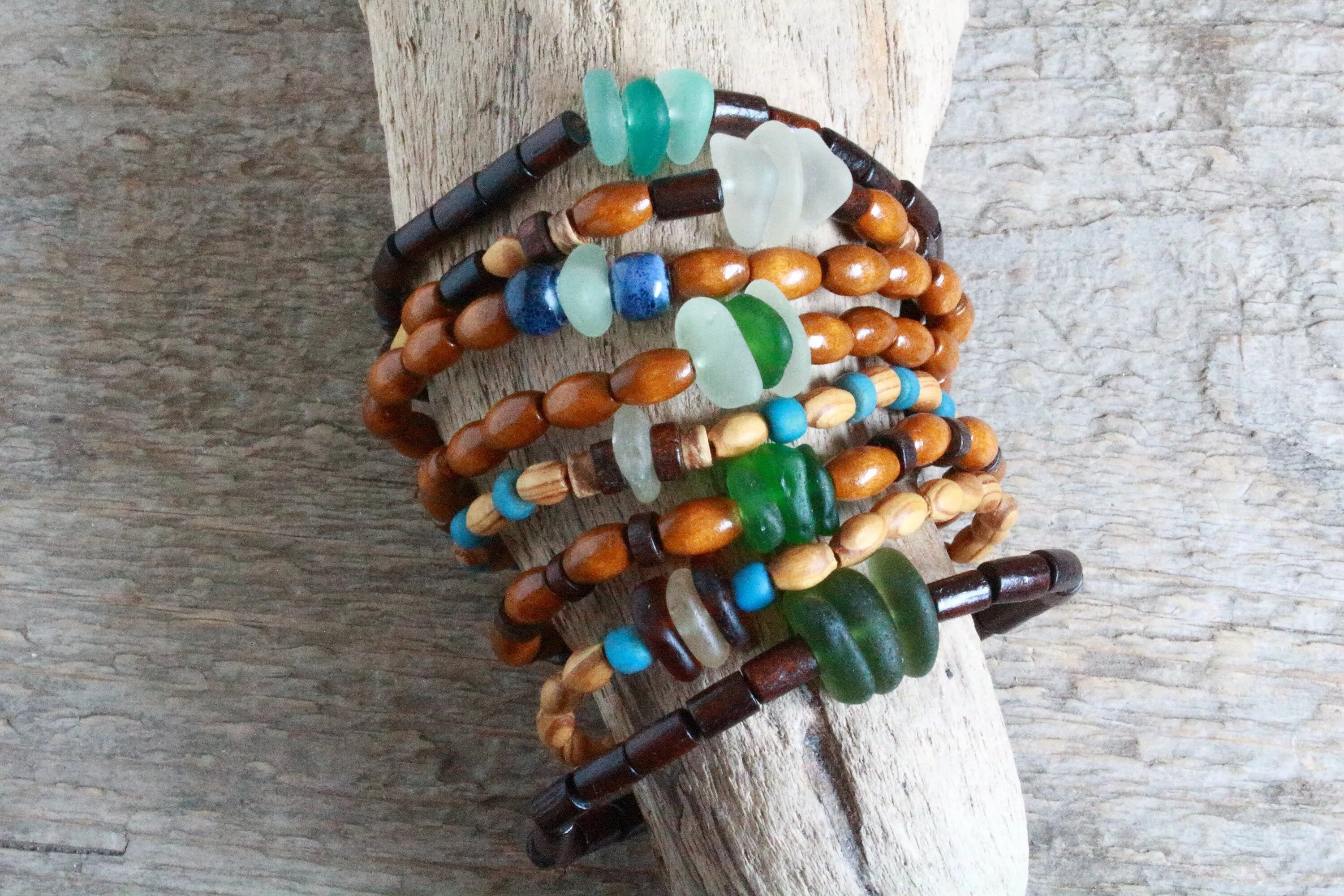 Unisex Wooden Beaded Surfer Bangle