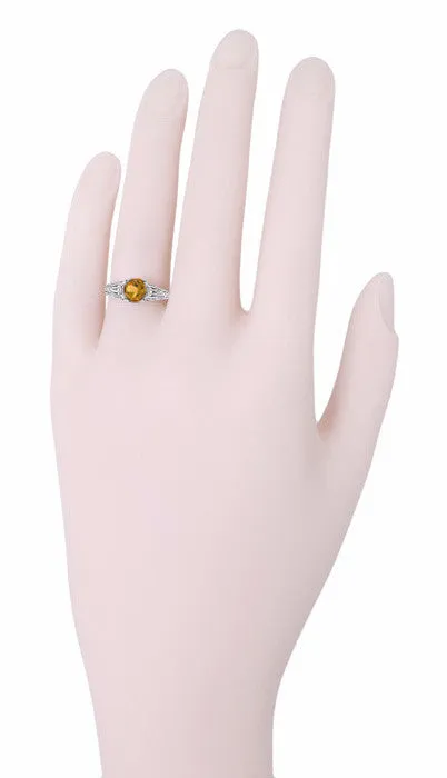 Vintage Style Filigree Natural Citrine Promise Ring in Sterling Silver