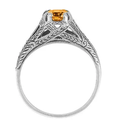 Vintage Style Filigree Natural Citrine Promise Ring in Sterling Silver