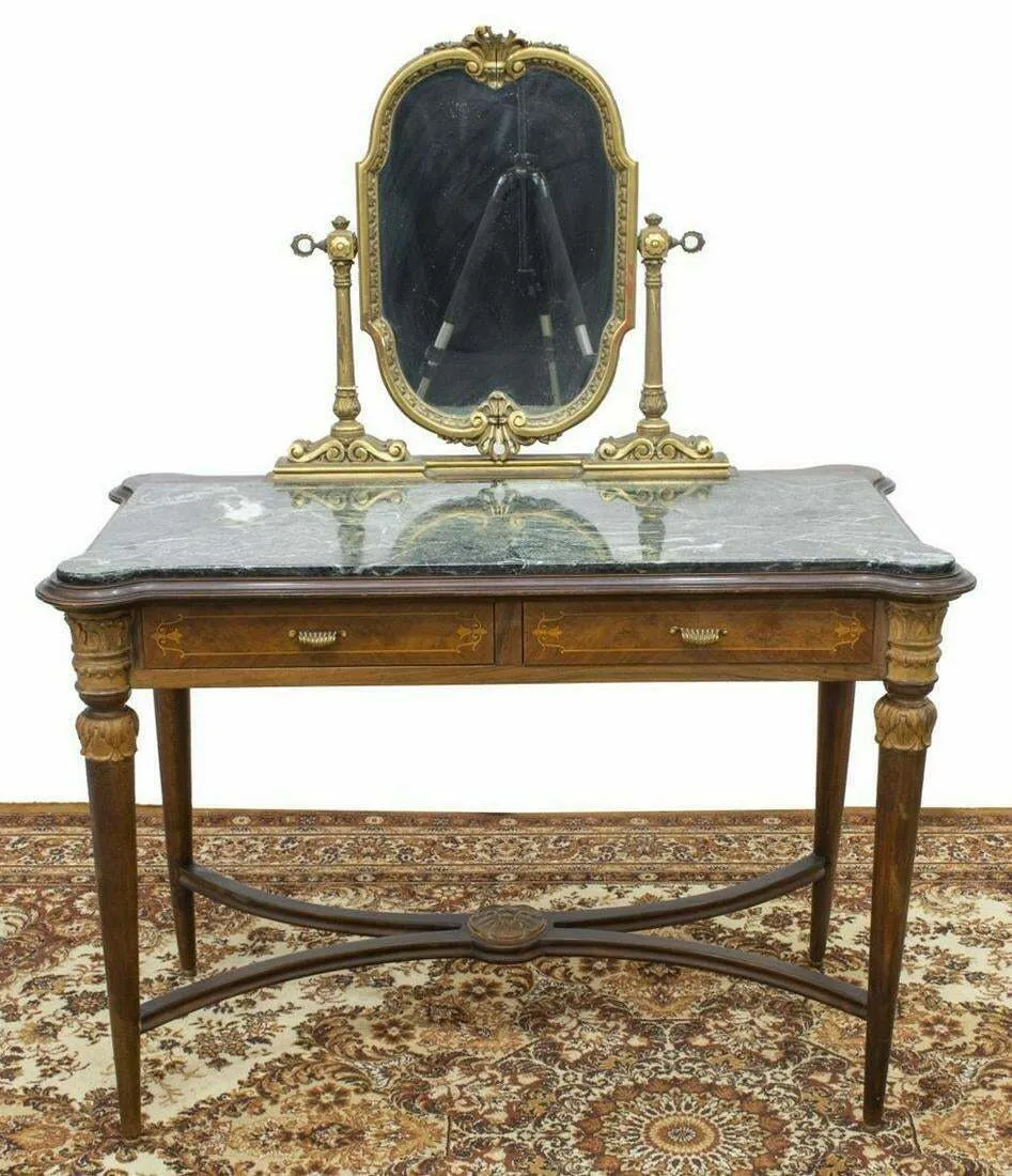 Vintage Vanity, Italian, Mirrored Marble-Top Dressing Table, Mid Century, 1900's, Gorgeous!!