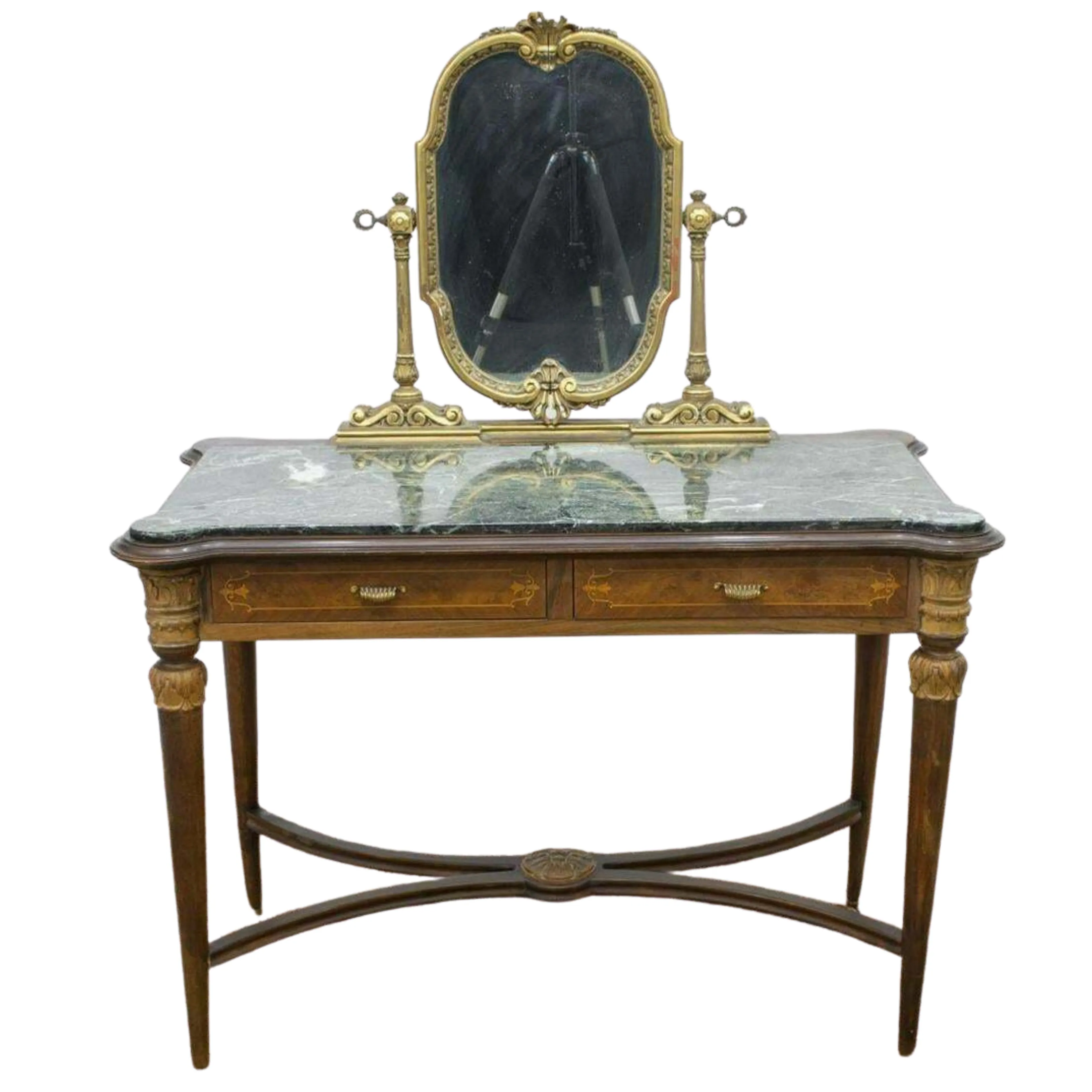 Vintage Vanity, Italian, Mirrored Marble-Top Dressing Table, Mid Century, 1900's, Gorgeous!!