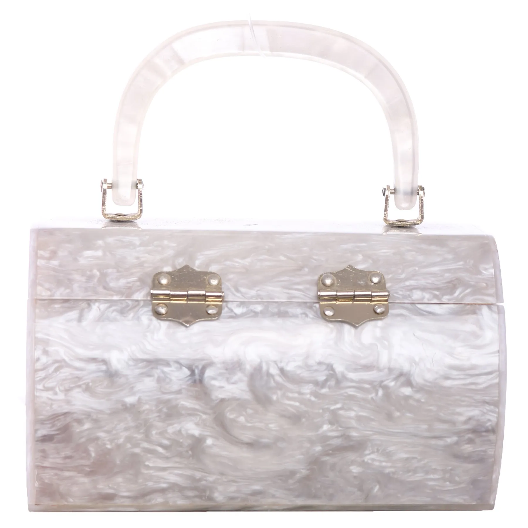 Vtg 50s LANCEL White Mother of Pearl Box Hand Mini Bag