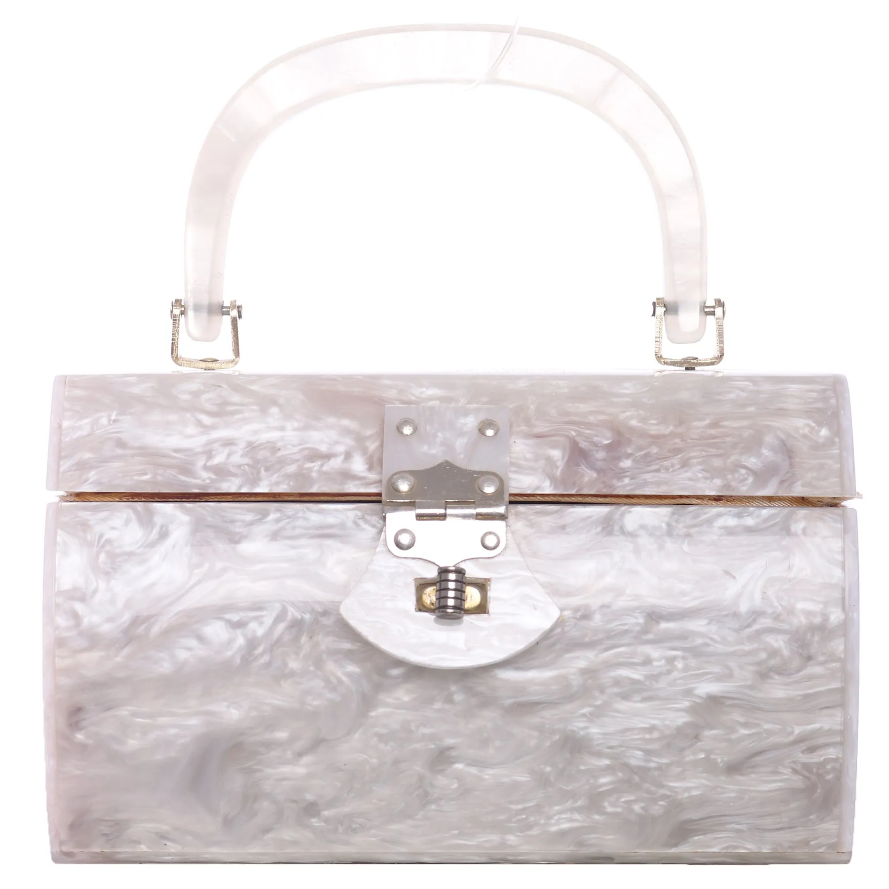 Vtg 50s LANCEL White Mother of Pearl Box Hand Mini Bag