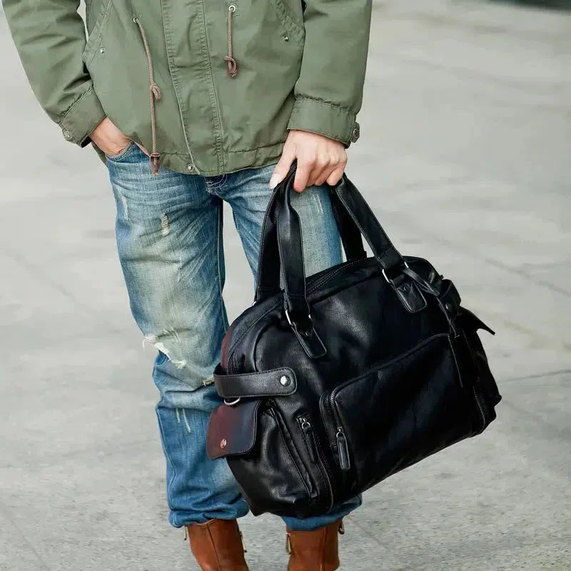 Vvsha  Christmas Gift Black PU Leather Travel Bag