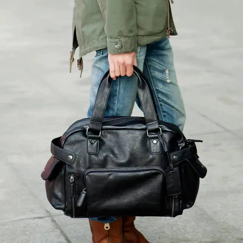 Vvsha  Christmas Gift Black PU Leather Travel Bag