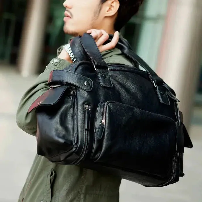 Vvsha  Christmas Gift Black PU Leather Travel Bag