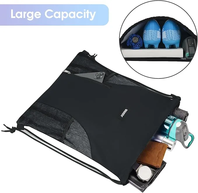WANDF Drawstring Backpack Sports Gym Sackpack with Mesh Pockets Water Resistant String Bag for Women Men Children