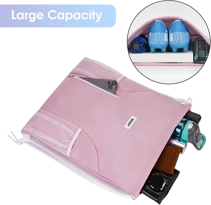 WANDF Drawstring Backpack Sports Gym Sackpack with Mesh Pockets Water Resistant String Bag for Women Men Children