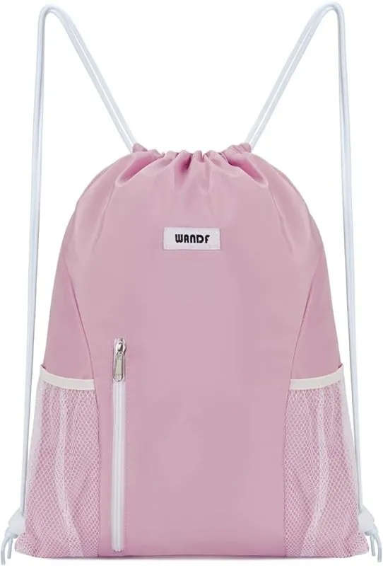 WANDF Drawstring Backpack Sports Gym Sackpack with Mesh Pockets Water Resistant String Bag for Women Men Children