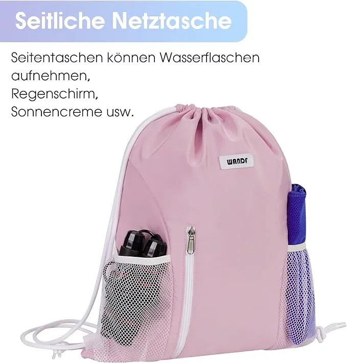 WANDF Drawstring Backpack Sports Gym Sackpack with Mesh Pockets Water Resistant String Bag for Women Men Children