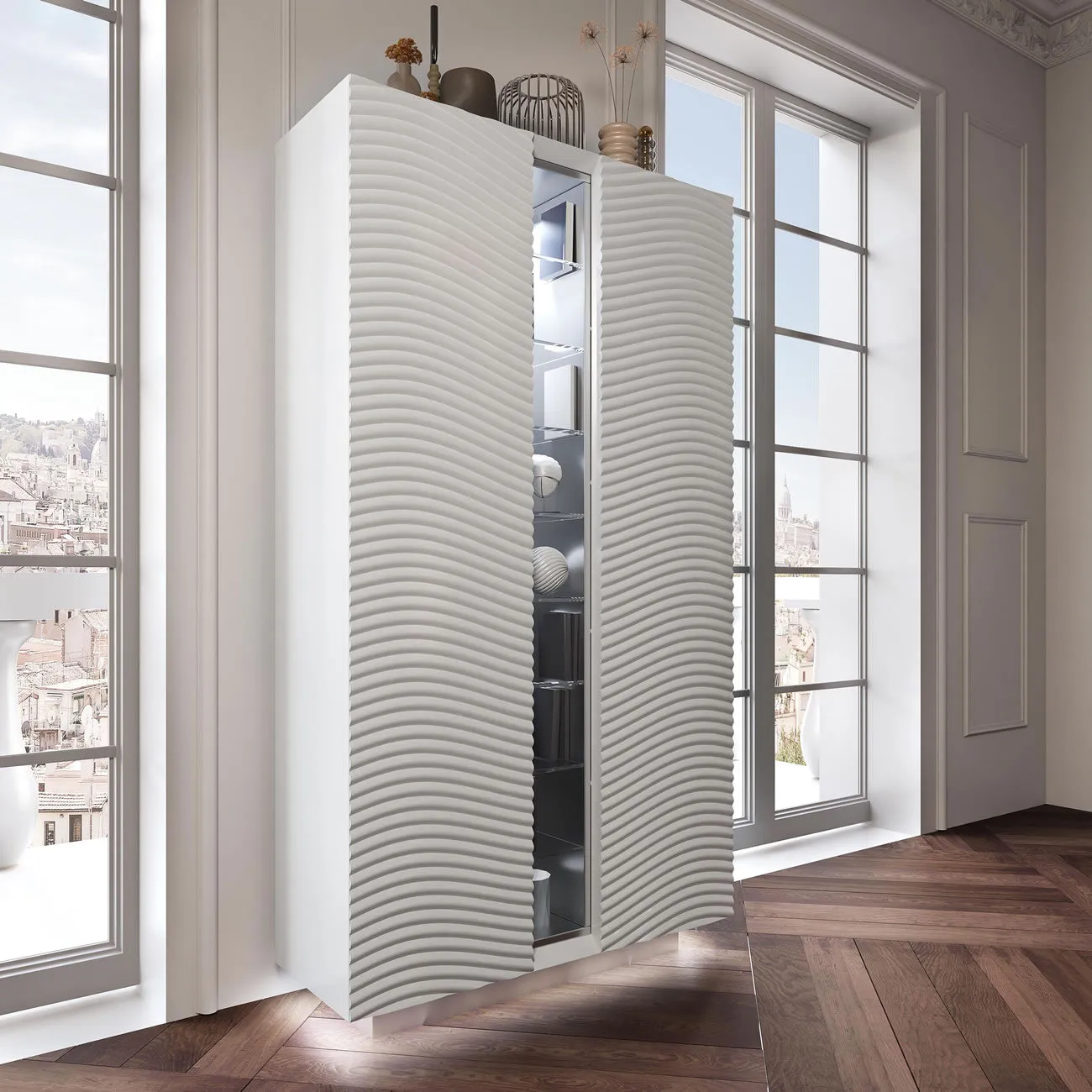 Wave White Luxury China Cabinet, made in Spain
