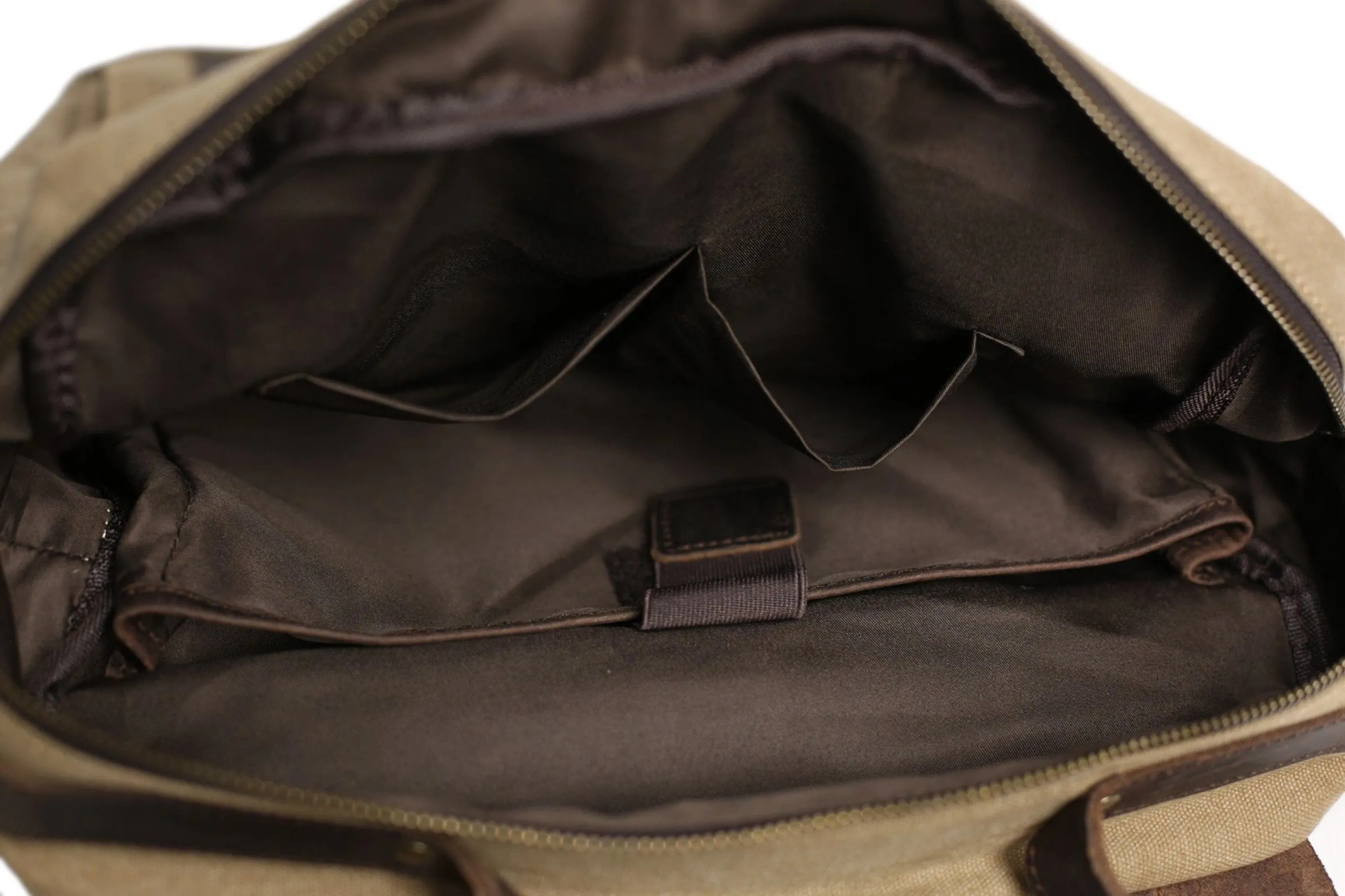 Waxed Canvas and Leather Double Strap Backpack - Khaki