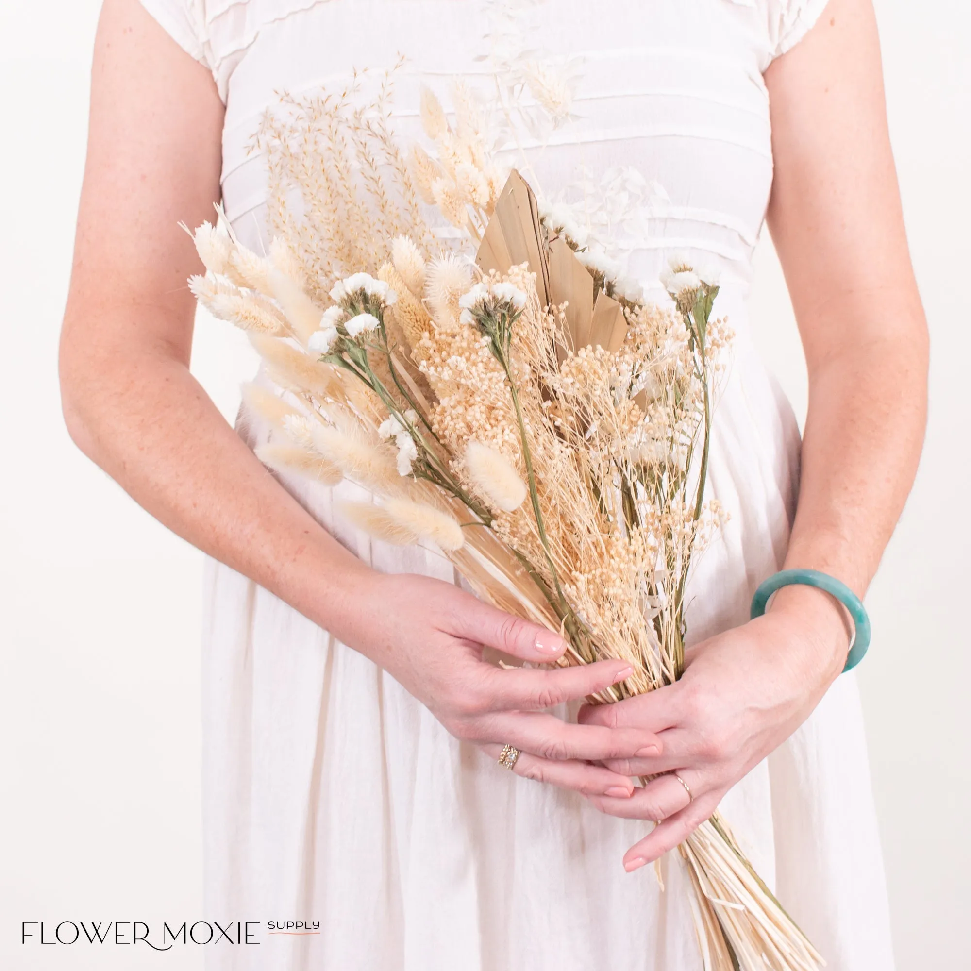 White Boho Wildflower Dried Bouquet - Medium