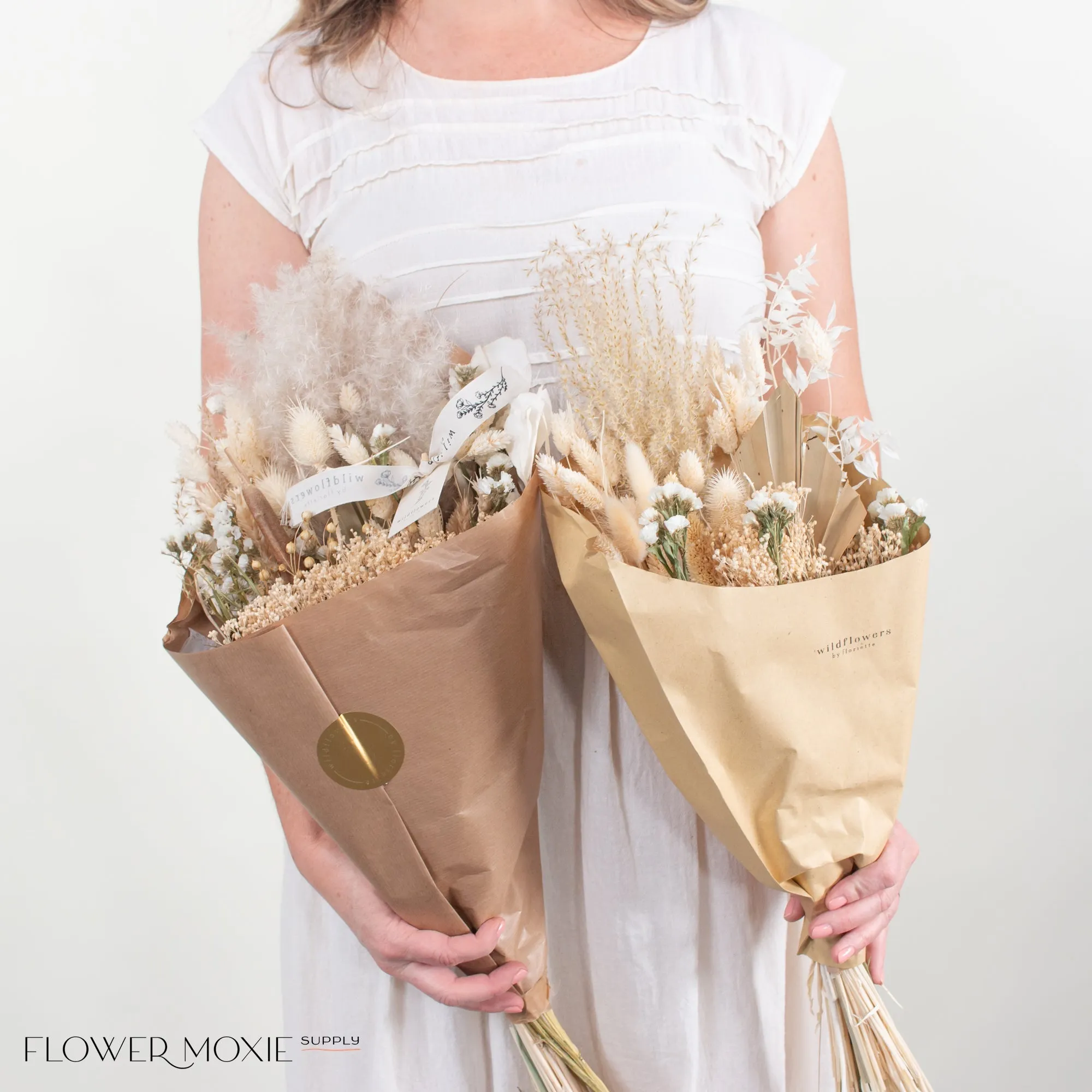 White Boho Wildflower Dried Bouquet - Medium