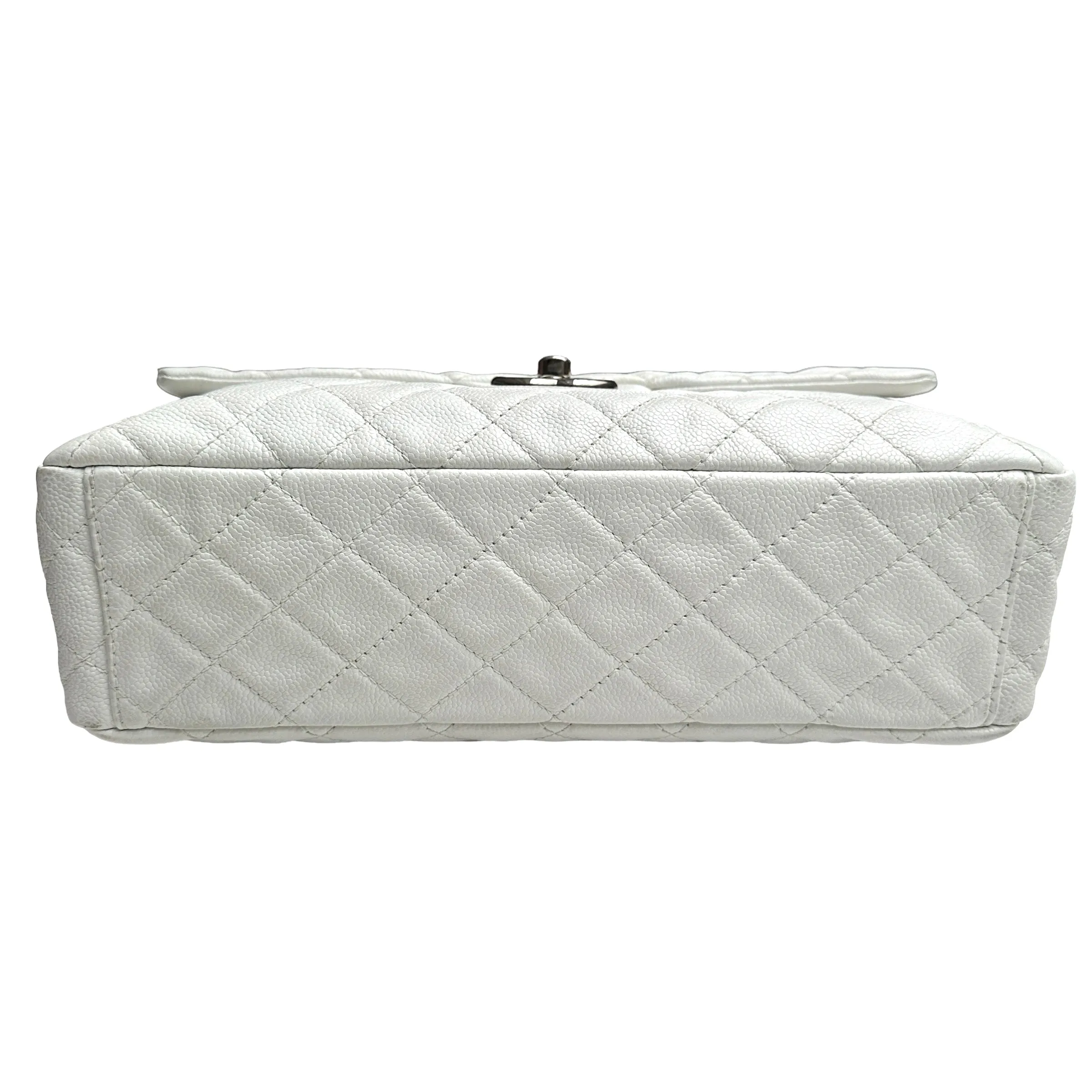 White Caviar Leather Large Flap Bag