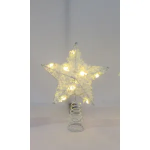 White Metal Wire Glitter Light Up Star Tree Topper with 10 LED lights