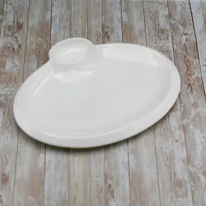 White Oval Platter With Sauce Compartment 16" inch | 40 Cm