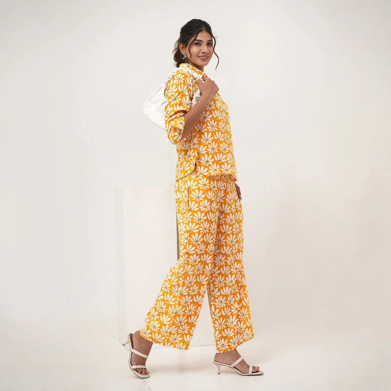 Women Co-Ord Set | Printed | Plant Based Silk | Yellow