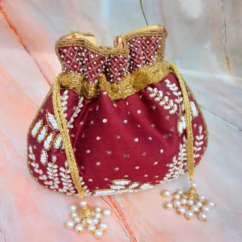 Women's Embroidered Clutch Purse Potli Bag