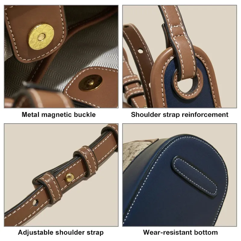 YES Monogram Design PU Leather Shoulder Cross body Bag Large Capacity Office Bucket Lady Fashion Women's Commuter Messenger Bag.